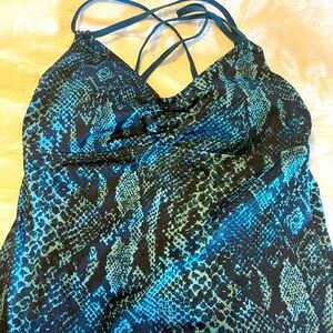 Teal and Black Snake Print Tankini Swim Top